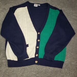 Cape Isle Knitters Cardigan Sweater Mens L Colorblock Button Front Ramie Blend